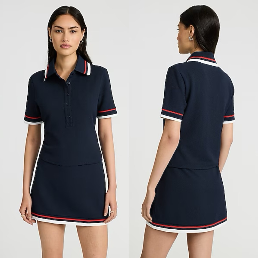 Express Textured Striped Short Sleeve Polo and Skirt 2pc Matching Set